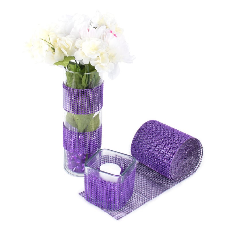 Super Z Outlet Sparkling Rhinestone Mesh Ribbon for Event Decorations, Wedding Cake, Birthdays, Baby Shower, Arts & Crafts, 4.75" x 10 Yards, 24 Row, 1 Roll (Purple) - Image 4